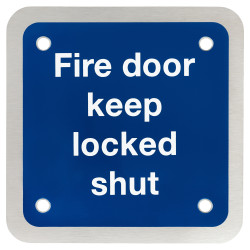 Altro Fire Door Keep Locked Shut Door Sign - Square - 90 x 90mm - Satin Stainless Steel