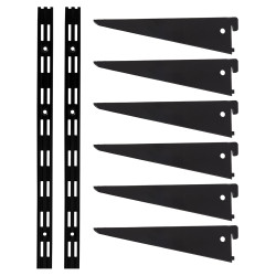 Altro Twin Slot Shelving Kit - 2 x 1000mm Shelf Wall Uprights & 6 x 270mm Shelf Brackets - Black