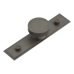 Hoxton by Frelan Thaxted Lines Round Cabinet Knob on Stepped Backplate - 40mm Diameter - Dark Bronze