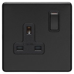 Eurolite Concealed 13A 1 Gang Screwless Flat Plate DP Switched Socket - Matt Black/Black