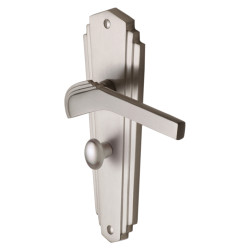 Heritage Brass by M Marcus Satin Nickel Art Deco Bathroom Door Handles - Waldorf Range - 203 x 66mm
