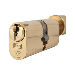 Eurospec 10 Pin 70mm Oval Thumbturn Cylinder - 35mm Turn + 35mm - Polished Brass - Keyed to Differ