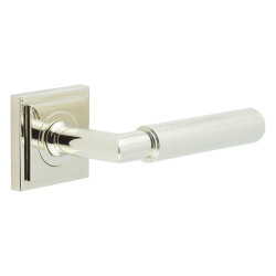 Burlington by Frelan Polished Nickel Knurled Fire Rated Door Handles on Square Stepped Rose - Piccadilly Range