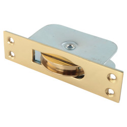 Hampstead Square Large Ball Bearing Sash Window Pulley - 57mm Square Metal Wheel - Polished Brass