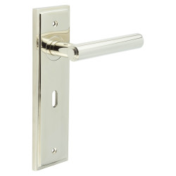 Burlington by Frelan Polished Nickel Fire Rated Keyhole Lock Door Handles - Richmond - 200 x 55mm