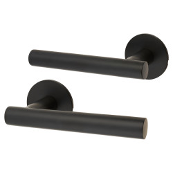 Jigtech Matt Black Door Handles on Round Slim Rose - Schema Vinklad Range