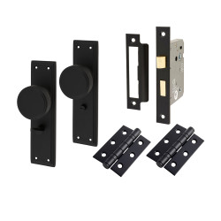 Hampstead Matt Black Knurled Bathroom Lock Mortice Door Knobs on Backplate Pack - Miller Range - 205 x 52mm