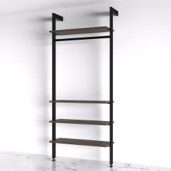 Emuca Zero Bracket Pack - 4 x Wooden Shelf Brackets 1 x Rail - Black