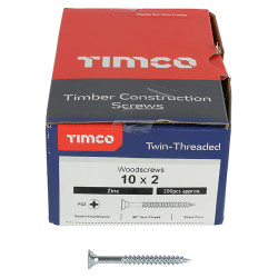 TIMCO Twin Threaded Pozi Round Head Wood Screws - 10 x 2" - Pack of 200