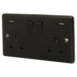 Eurolite Enhance Decorative 13A 2 Gang USB Socket with 2 x USB - 3.1A - Matt Black/Black Inserts