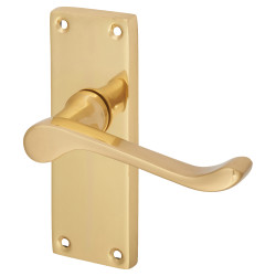 Touchpoint Polished Brass Victorian Scroll Latch Door Handles - Short Plate - 118 x 42mm