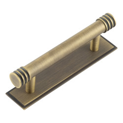 Hoxton by Frelan Sturt 15mm Reeded T-Bar Cabinet Pull Handle on Stepped Backplate - 96mm c/c - Antique Brass