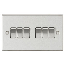 Knightsbridge 10AX 6 Gang 2 Way Square Edge Plate Light Switch - Brushed Chrome