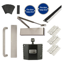 Heavy Duty Pull Door Handle Fire Door Kit & Dorgard Holder - Power Size 2-5 - Stainless Steel