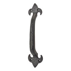 Olde Forge Fleur de Lys D-Bar Door Pull Handle - Screw Fix - 228mm Centres - Antique Black Iron