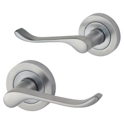 Touchpoint Satin Chrome Scroll Door Handles on Round Rose