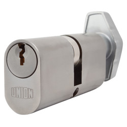 UNION J2X13 Pattern 5 Pin 74mm Oval Thumbturn Cylinder - 37mm Turn + 37mm - Satin Chrome