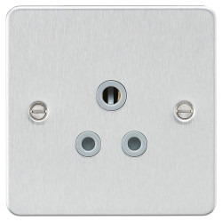 Knightsbridge 5A Flat Plate Unswitched Round Pin Socket - Brushed Chrome with Grey Insert
