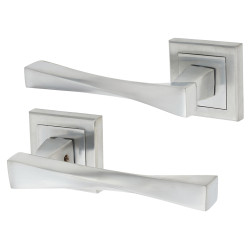Altro Satin Chrome Twist Door Handles on Square Rose - Spirit Range