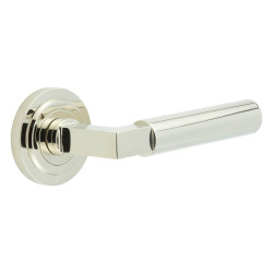 Burlington by Frelan Polished Nickel Fire Rated Door Handles on Round Stepped Rose - Westminster Range
