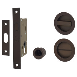M Marcus Round Flush Privacy Handle Set with Lock - Matt Bronze
