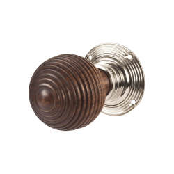 Olde Forge Rosewood Knob & Polished Nickel Rose Beehive Mortice Door Knob - 58mm Rose Diameter
