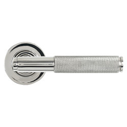 From The Anvil Polished Stainless Steel Knurled Door Handles on Round Rose - Brompton Range