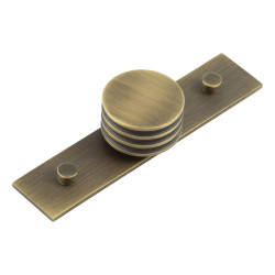 Hoxton by Frelan Sturt Grooved Round Cabinet Knob on Plain Backplate - 40mm Diameter - Antique Brass