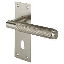 Serozzetta by Carlisle Brass Satin Nickel Knurled Keyhole Lock Door Handles - Varese Range - 130 x 55mm
