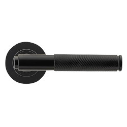 From The Anvil Black Knurled Door Handles on Round Rose - Brompton Range