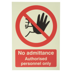 Altro Photoluminescent No Admittance Authorised Personnel Only Sign - 148 x 210mm - Rigid Plastic
