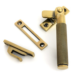 From The Anvil Brompton Knurled Locking Mortice & Hook Plate Window Fastener - Right - Aged Brass