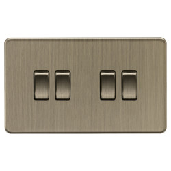 Knightsbridge 10AX 4 Gang 2 Way Screwless Flat Plate Light Switch - Antique Brass