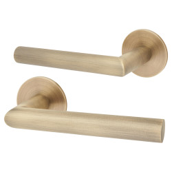 Jigtech Matt Antique Brass Door Handles on Round Slim Rose - Schema Minim Range