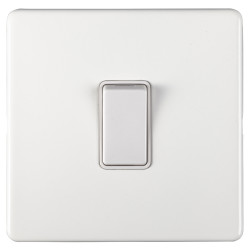 Eurolite Concealed 10A 1 Gang Screwless Intermediate Flat Plate Light Switch - Matt White