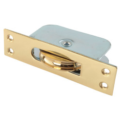 Hampstead Square Large Ball Bearing Sash Window Pulley - 57mm Curved Metal Wheel - Polished Brass