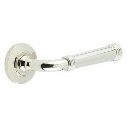 Burlington by Frelan Polished Nickel Fire Rated Door Handles on Round Chamfered Rose - Highgate Range