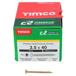 TIMCO C2 Strong-Fix Pozi Double Countersunk Wood Screws - 3.5 x 40mm - Yellow Zinc - Pack of 200
