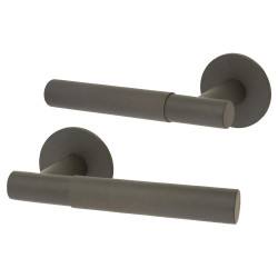 Jigtech Graphite Grey Knurled Door Handles on Round Slim Rose - Schema Teckna Range