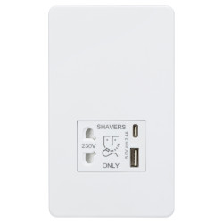 Knightsbridge 230V Shaver Socket with Type A/C USB Ports - 2.4A - Matt White