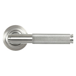 From The Anvil Satin Stainless Steel Knurled Door Handles on Round Art Deco Rose - Brompton Range