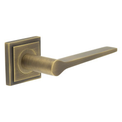 Burlington by Frelan Antique Brass Fire Rated Door Handles on Square Stepped Rose - Knightsbridge Range