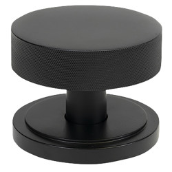 From The Anvil Brompton Round Knurled Centre Door Knob on Art Deco Rose - 90mm Rose - Matt Black