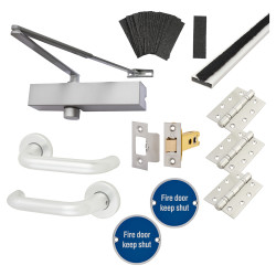 Medium Duty Latch Door Handle on Rose Fire Door Kit - Power Size 2-4 - Aluminium