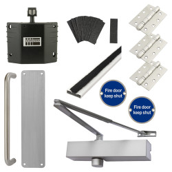 Medium Duty Pull Door Handle Fire Door Kit & Dorgard Holder - Push/Pull Mounting - Stainless Steel