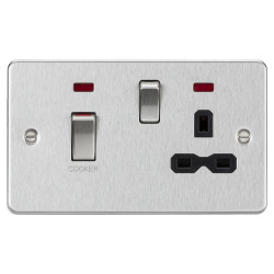 Knightsbridge 45A Flat Plate DP Cooker Switch & 13A Socket with Neons - Brushed Chrome/Black Insert