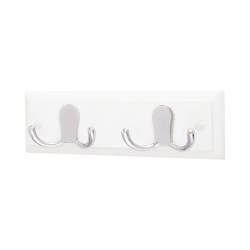Altro Double Coat Hook Rail - 225 x 70 x 15mm - 2 Hooks - White Board with Polished Chrome Hooks