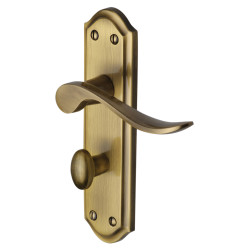 Heritage Brass by M Marcus Antique Brass Scroll Bathroom Door Handles - Sandown Range - 180 x 48mm