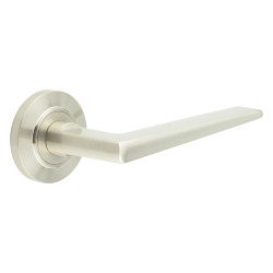 Burlington by Frelan Satin Nickel Fire Rated Door Handles on Round Chamfered Rose - Mayfair Range