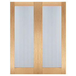 LPD Mexicano Pattern 10 Clear & Frosted Lines Unfinished Internal French Doors - 1981 x 1067mm - Oak